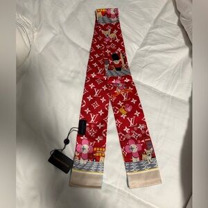 Hair Scarf/Bag Scarf luxury Red and Cream “Vivi” Character 💯 Silk Scarf! NWT